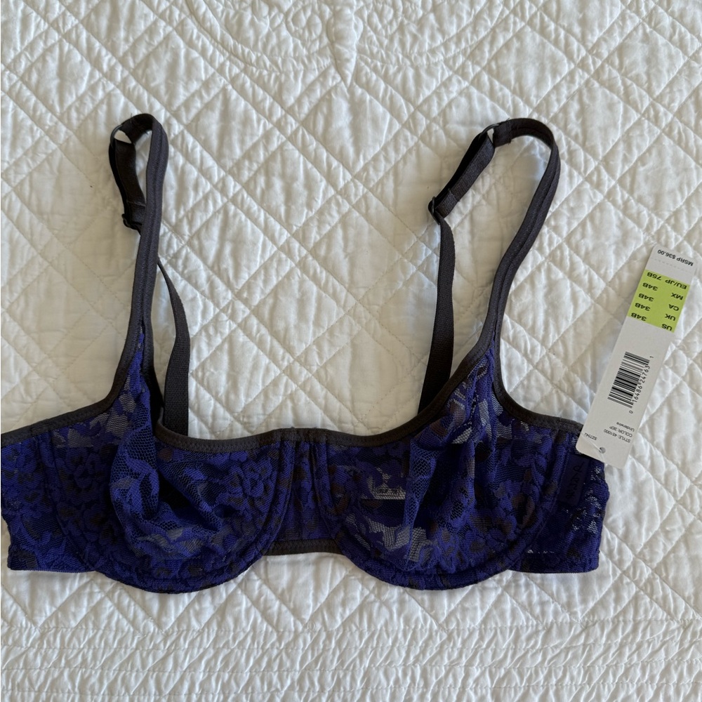 NWT DKNY Purple and Black lace Underwire Bra Size 34B